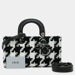 Dior Black White Canvas Macro Houndstooth Medium Lady D Joy Bag