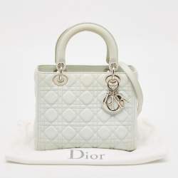 Pre Owned Dior Mint Green Cannage Leather Medium Lady Dior Tote