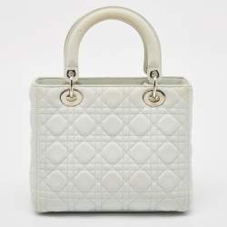 Pre Owned Dior Mint Green Cannage Leather Medium Lady Dior Tote