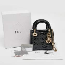 Pre Owned Dior Black Cannage Patent Leather Mini Lady Dior Tote