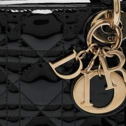Pre Owned Dior Black Cannage Patent Leather Mini Lady Dior Tote