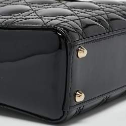 Pre Owned Dior Black Cannage Patent Leather Mini Lady Dior Tote