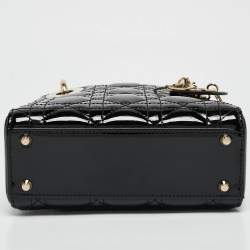 Pre Owned Dior Black Cannage Patent Leather Mini Lady Dior Tote