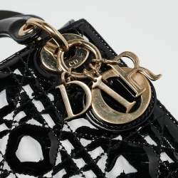 Pre Owned Dior Black Cannage Patent Leather Mini Lady Dior Tote