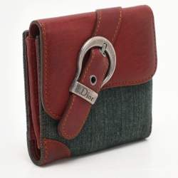 Dior Green/Brown Canvas and Leather Saddle French Wallet