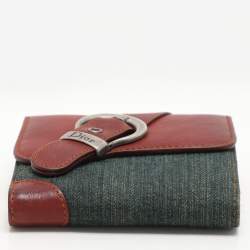 Dior Green/Brown Canvas and Leather Saddle French Wallet
