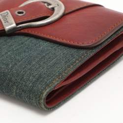 Dior Green/Brown Canvas and Leather Saddle French Wallet