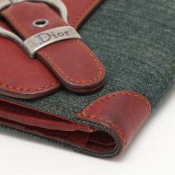 Dior Green/Brown Canvas and Leather Saddle French Wallet