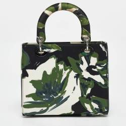 Dior Green Floral Graffiti Fabric Medium Lady Dior Tote