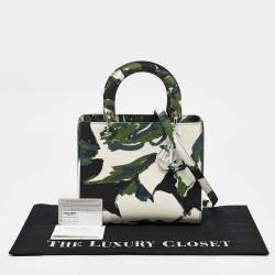 Dior Green Floral Graffiti Fabric Medium Lady Dior Tote