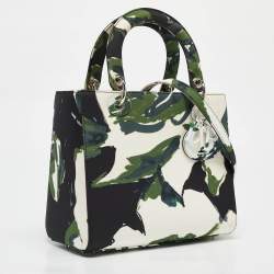 Dior Green Floral Graffiti Fabric Medium Lady Dior Tote