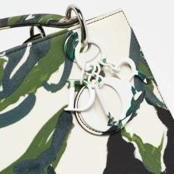 Dior Green Floral Graffiti Fabric Medium Lady Dior Tote