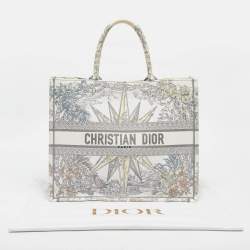 Dior Grey/Multicolor Embroidered Canvas Lucky Star Large Book Tote