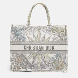 Dior Grey/Multicolor Embroidered Canvas Lucky Star Large Book Tote