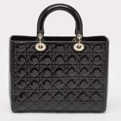 Dior Black Cannage Patent Leather Large Lady Dior Tote