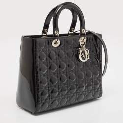 Dior Black Cannage Patent Leather Large Lady Dior Tote
