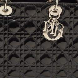 Dior Black Cannage Patent Leather Large Lady Dior Tote