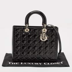 Dior Black Cannage Patent Leather Large Lady Dior Tote