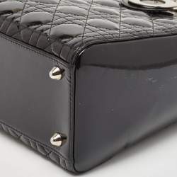 Dior Black Cannage Patent Leather Large Lady Dior Tote