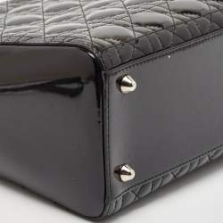 Dior Black Cannage Patent Leather Large Lady Dior Tote