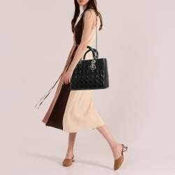 Dior Black Cannage Patent Leather Large Lady Dior Tote