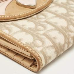 Pre Owned Dior Beige Oblique Coated Canvas and Leather Romantique Compact Wallet
