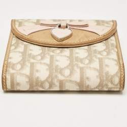 Pre Owned Dior Beige Oblique Coated Canvas and Leather Romantique Compact Wallet