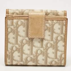 Pre Owned Dior Beige Oblique Coated Canvas and Leather Romantique Compact Wallet
