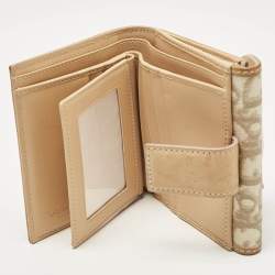 Pre Owned Dior Beige Oblique Coated Canvas and Leather Romantique Compact Wallet