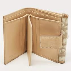 Pre Owned Dior Beige Oblique Coated Canvas and Leather Romantique Compact Wallet
