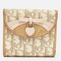 Pre Owned Dior Beige Oblique Coated Canvas and Leather Romantique Compact Wallet