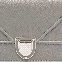 Pre Owned Dior Grey Cannage Leather Diorama Wallet On Chain