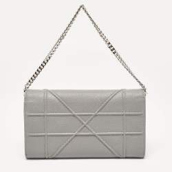 Pre Owned Dior Grey Cannage Leather Diorama Wallet On Chain