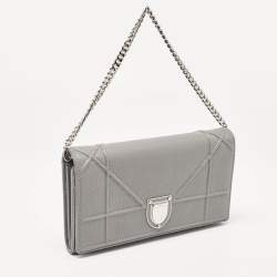 Pre Owned Dior Grey Cannage Leather Diorama Wallet On Chain