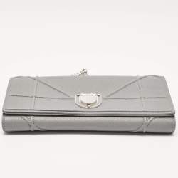 Pre Owned Dior Grey Cannage Leather Diorama Wallet On Chain