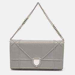 Pre Owned Dior Grey Cannage Leather Diorama Wallet On Chain
