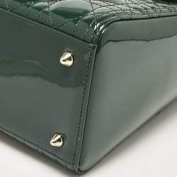 Pre Owned Dior Green Cannage Patent Leather Medium Lady Dior Tote