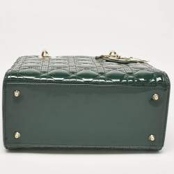 Pre Owned Dior Green Cannage Patent Leather Medium Lady Dior Tote