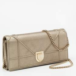 Pre Owned Dior Pale Gold Leather Diorama Wallet on Chain