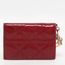 Pre Owned Dior Red Patent Leather Lady Dior Card Holder