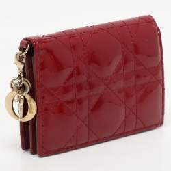 Pre Owned Dior Red Patent Leather Lady Dior Card Holder