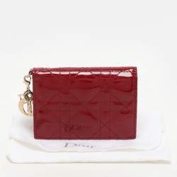 Pre Owned Dior Red Patent Leather Lady Dior Card Holder