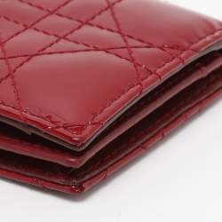 Pre Owned Dior Red Patent Leather Lady Dior Card Holder