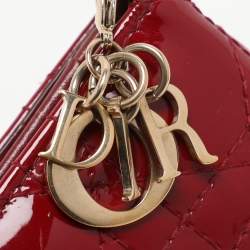 Pre Owned Dior Red Patent Leather Lady Dior Card Holder
