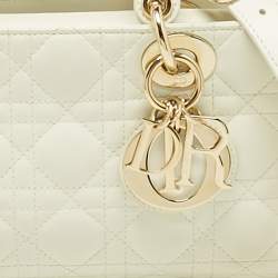 Pre Owned Dior White Cannage Leather Medium Lady D-Joy Tote