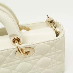 Pre Owned Dior White Cannage Leather Medium Lady D-Joy Tote