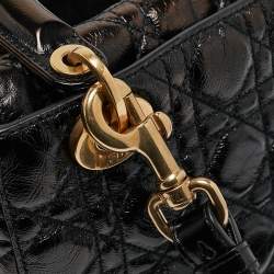 Pre Owned Dior Black Cannage Patent Leather Small Lady Dior Tote