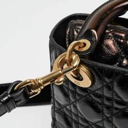 Pre Owned Dior Black Cannage Patent Leather Small Lady Dior Tote