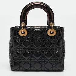 Pre Owned Dior Black Cannage Patent Leather Small Lady Dior Tote