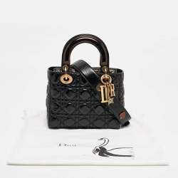 Pre Owned Dior Black Cannage Patent Leather Small Lady Dior Tote